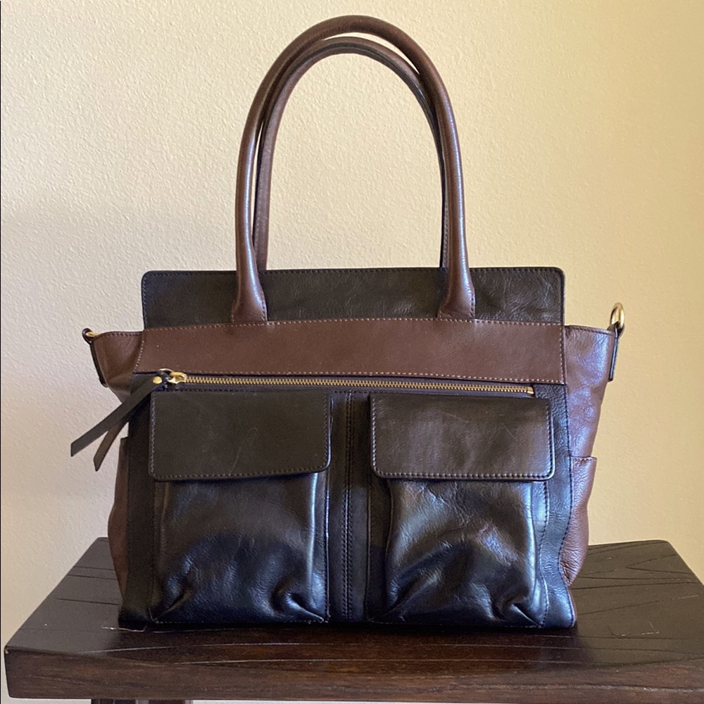 Halogen Black and Brown Leather Bag.